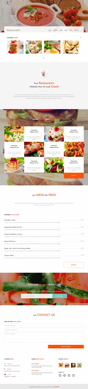 美食餐厅类英文模板网站HTML5响应式自适应电脑图片
