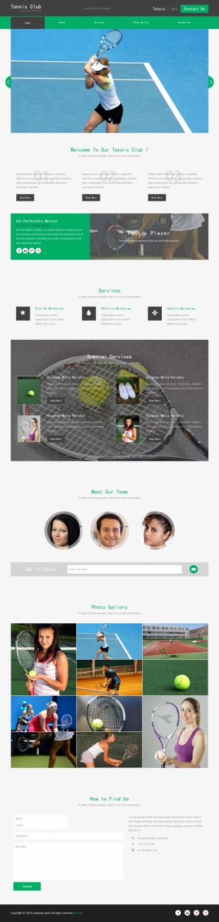 网球俱乐部类英文网站制作模板电脑图片