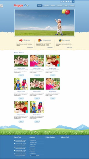儿童企业整站模板_蓝色幼儿园整站精品网站制作模板电脑图片