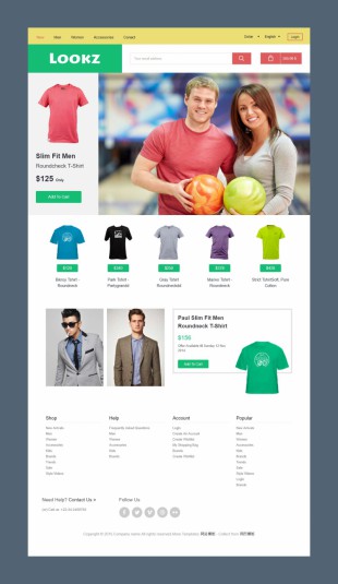 扁平化T恤服装商城英文网站建设模板电脑图片
