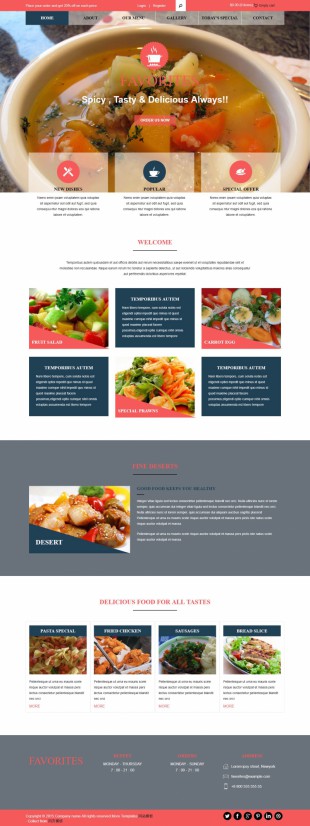 扁平化美食家o2o网店网页英文网站建设模板电脑图片