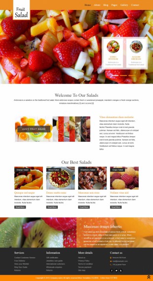 橙色水果沙拉下午茶网店英文网站建设模板电脑图片