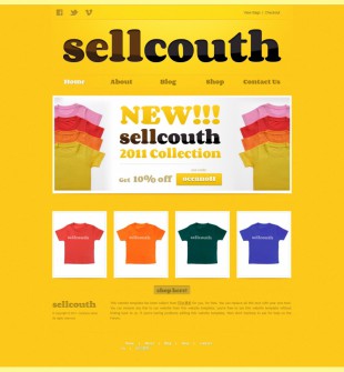纯黄色精美大气的T恤网店英文网站建设模板电脑图片