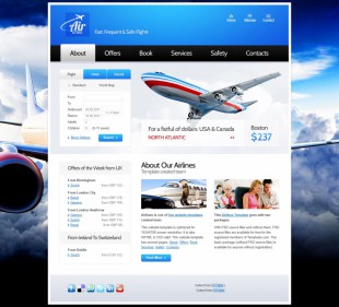 大气蓝色航空公司html5英文网站整站模板建设电脑图片