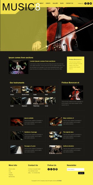 淡黄色大提琴音乐演奏英文网站模板制作电脑图片