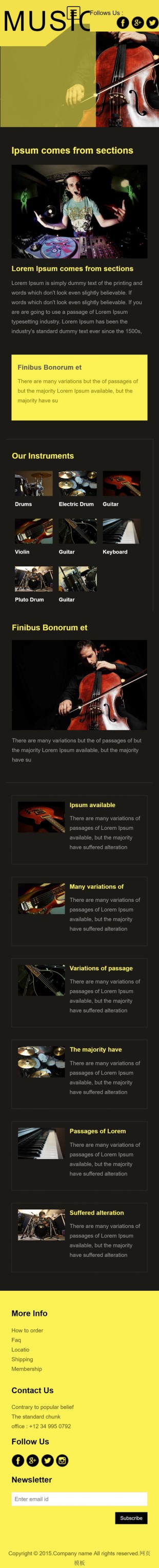 淡黄色大提琴音乐演奏英文网站模板制作手机图片