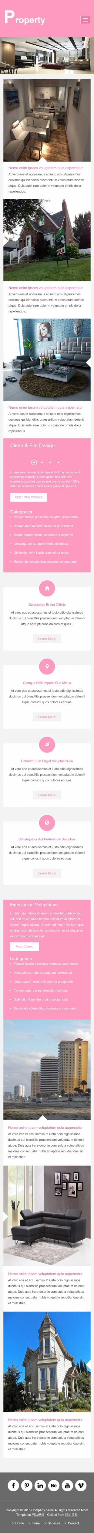 粉色扁平化大气别墅装修设计公司英文网站模板制作手机图片