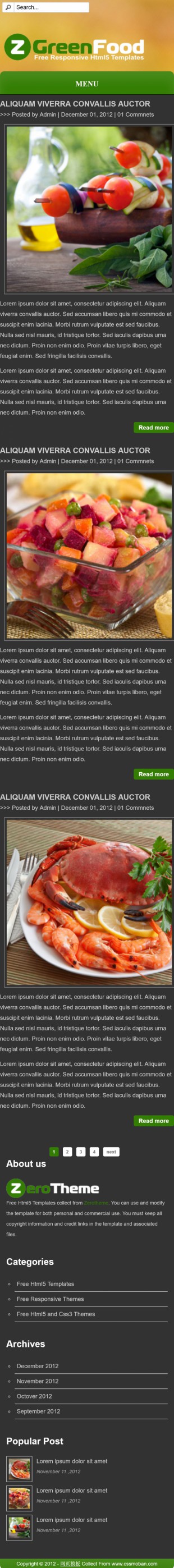 大图背景绿色食物HTML5英文网站模板手机图片