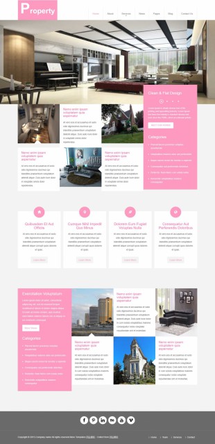 粉色扁平化大气别墅装修设计公司英文网站制作模板电脑图片
