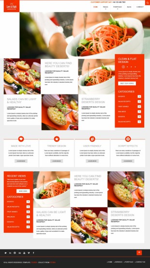扁平风格设计美食主题英文网站模板制作电脑图片