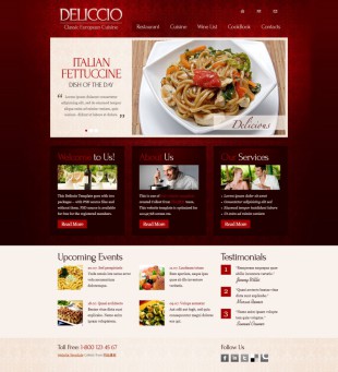 红色花纹大气精美饭店整站英文网站制作模板电脑图片