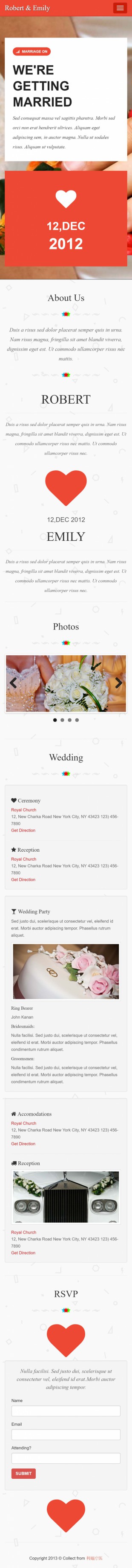 婚礼策划类英文网站模板制作响应式网站手机图片